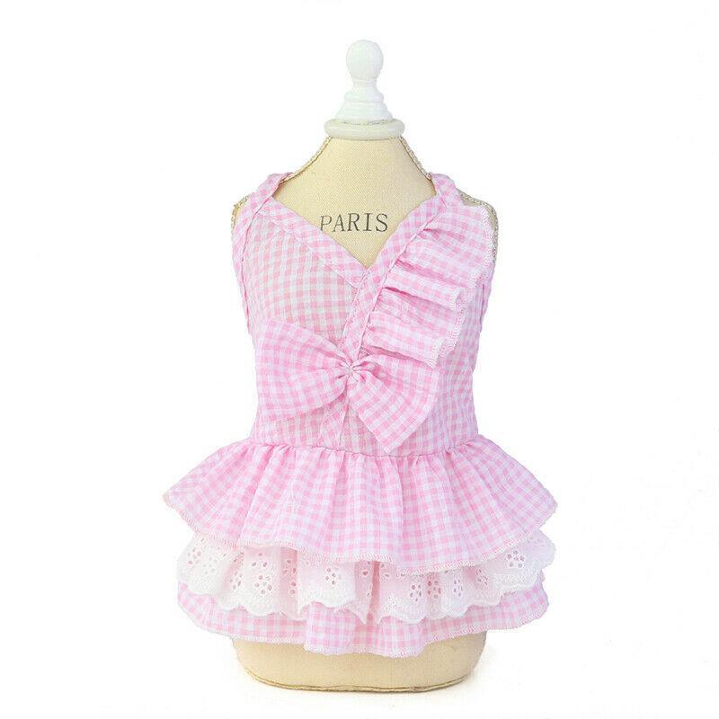 Pink Gingham Check Dress with White Lace - Mr Mochas Pet Supplies